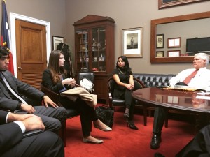 DCCCD students Dragana, Eian and Fabiola meeting with Congressman Sessions.     